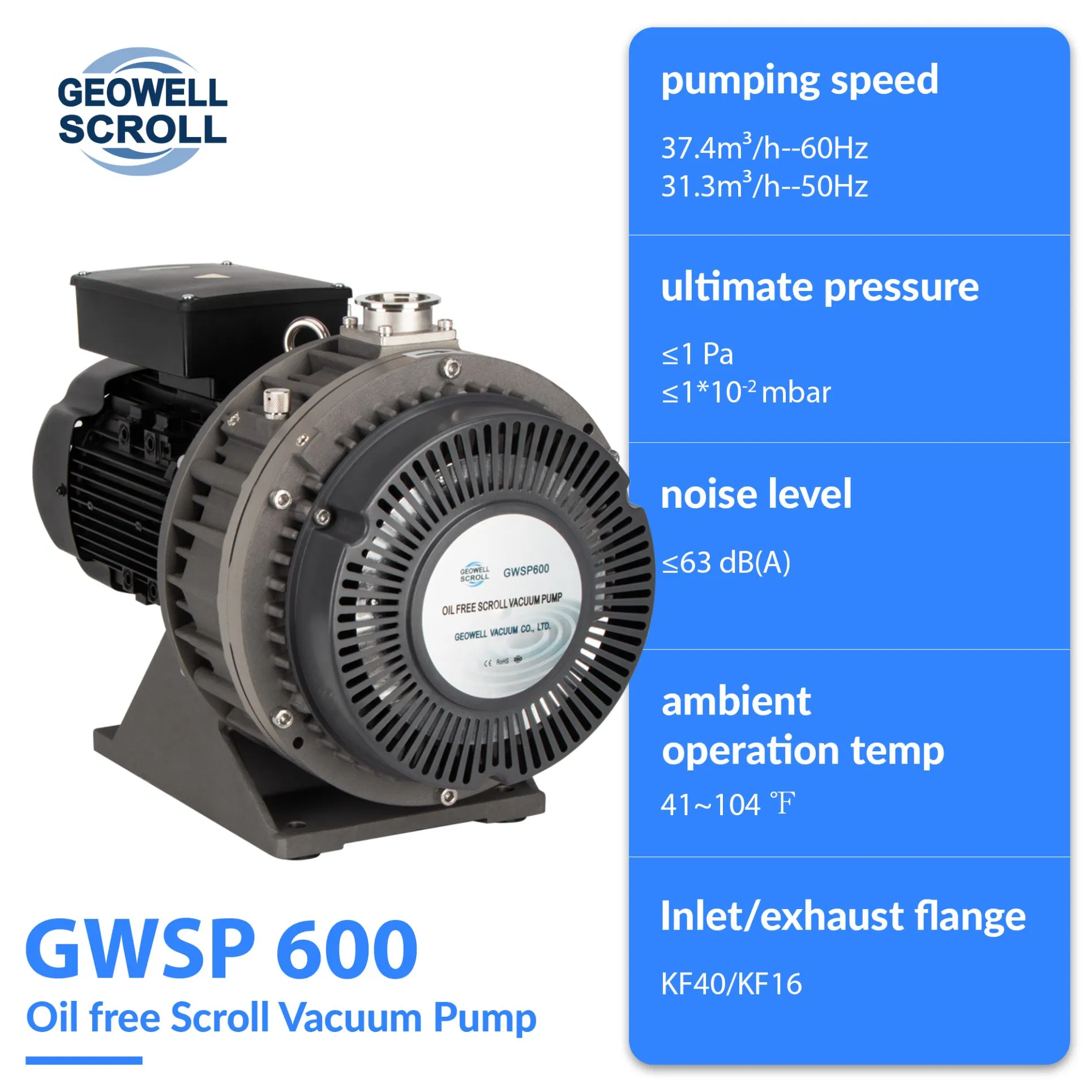 GWSP600 9L/s 1Pa laboratory industry freeze dryer semiconductor dry oil less oil free air scroll vacuum gas pump is better than &nbsp;screw diaphragm rotary vane