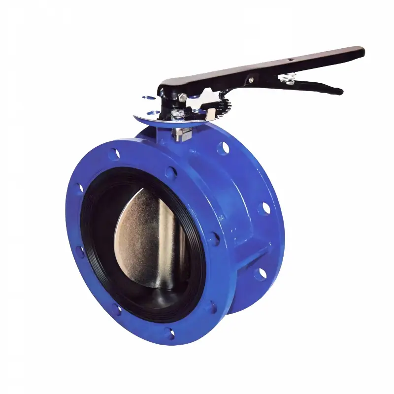Resilient seated flanged butterfly valve with handle lever