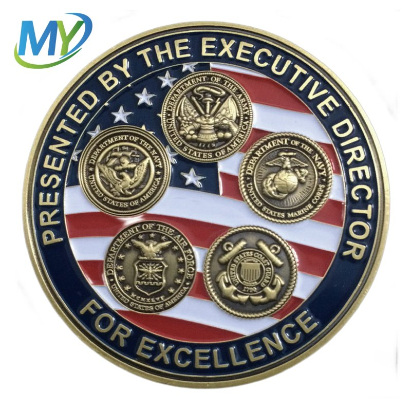 Factory Manufacturers Antique Brass Bronze Plated Commemorative Souvenir Gift Enamel Metal Challenge Coin No MOQ