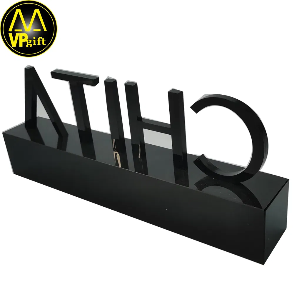 China Customer Design Logo Awards Trophy Plastic Crystal Acrylic Company Name Logo Table Souvenir Medal