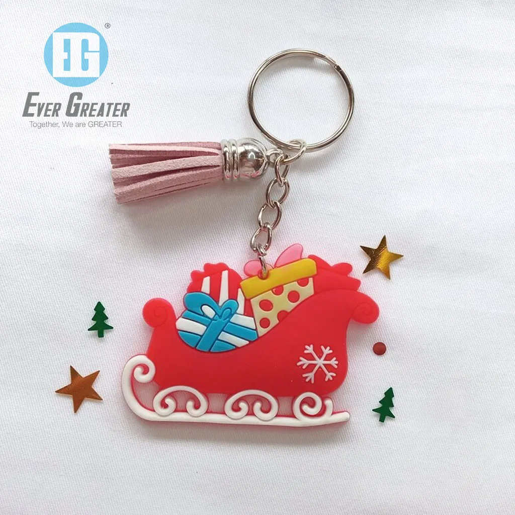 Custom Christmas Embossed Logo Soft 3D PVC Silicone Keychain Shape Die Cut Rubber Keychain