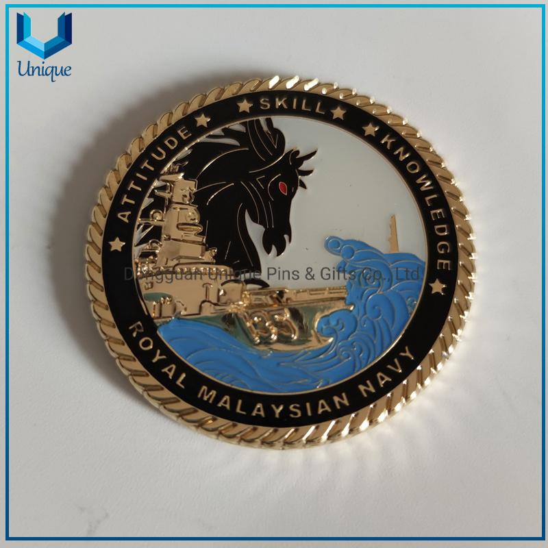Royal Malaysian Navy Coin, Hard Enamel Gold Custom Military Challenge Coin,