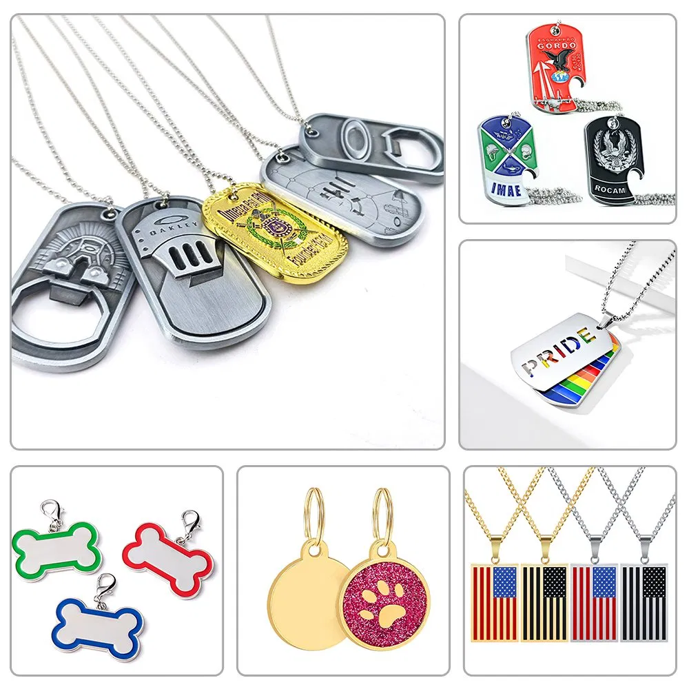 Wholesale Customized Plain Stainless Steel Blank Sublimation ID Name Pet Tag Pendant Necklace Custom Logo Metal Laser Engraved Luxury Zinc Alloy Enamel Dog Tag
