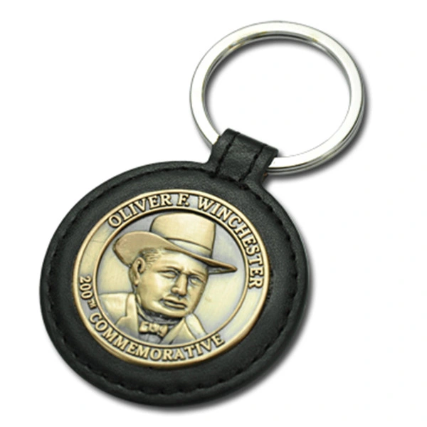 China Supplier Personalized Custom Metal Embossed Logo Genuine Leather Key Chain for Business Gift