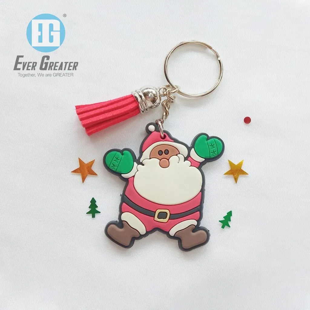 Custom Christmas Embossed Logo Soft 3D PVC Silicone Keychain Shape Die Cut Rubber Keychain