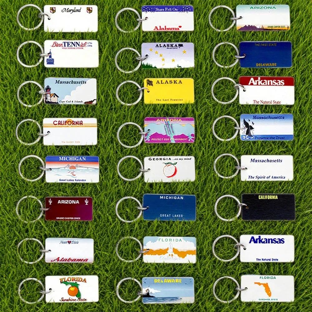 Wholesale Custom Promotional Tourist Souvenir 3D Embossed Metal Us State License Plate UV Printing Keychain