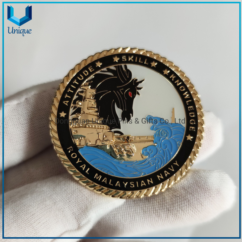 Royal Malaysian Navy Coin, Hard Enamel Gold Custom Military Challenge Coin,