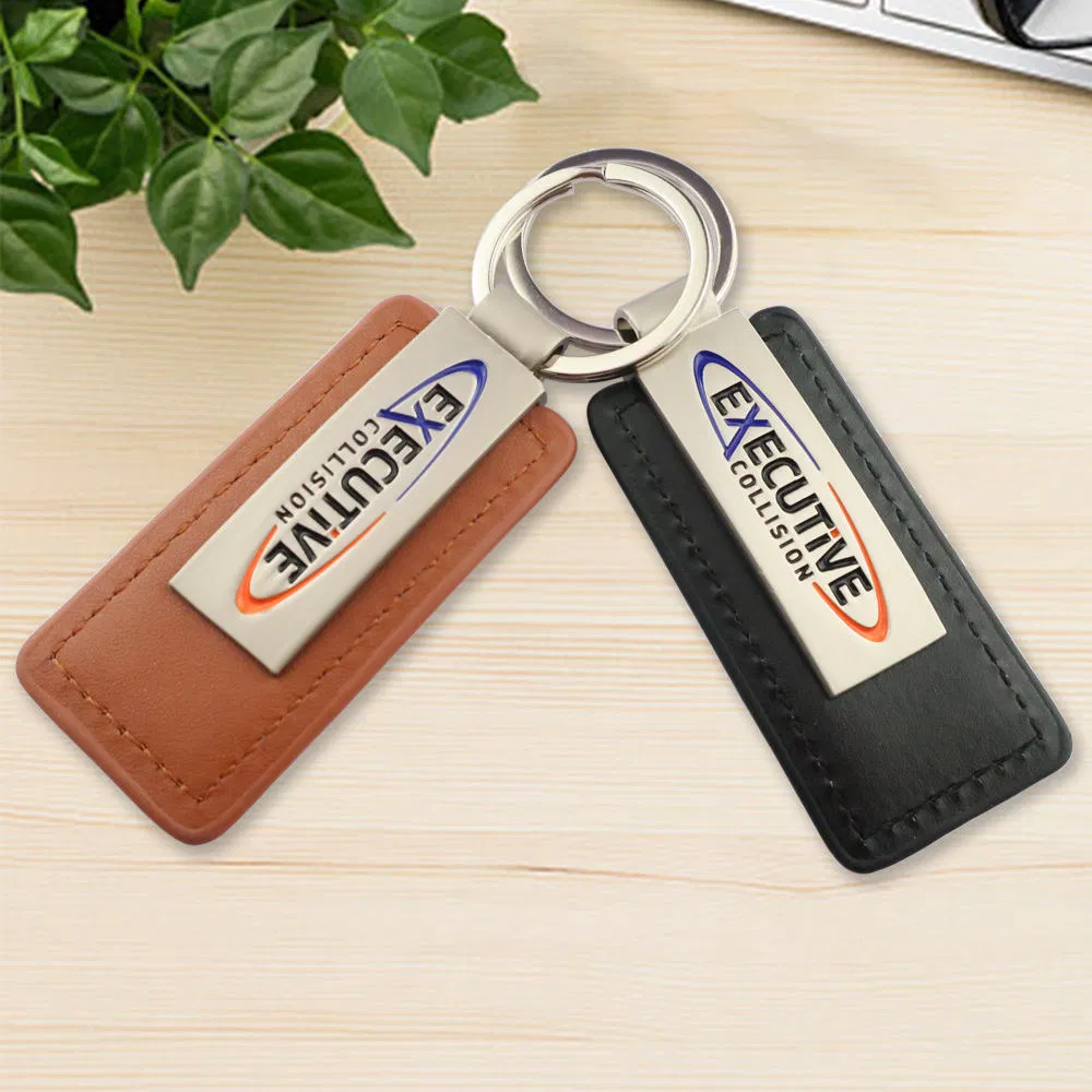 Personalized Metal Keyring with Sublimation Printed PU Leather and Custom 3D Logo for Promotional Gifts