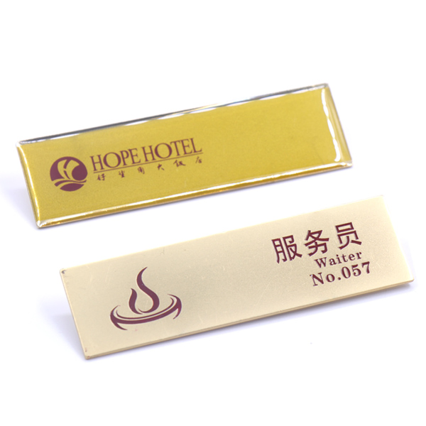 Factory Custom Made Gold Plated Metal Alloy Name Badge Manufacturer Customized Soft Enamel Company Logo Plaque Bespoke Hotel and Restaurant Waiter Nameplate