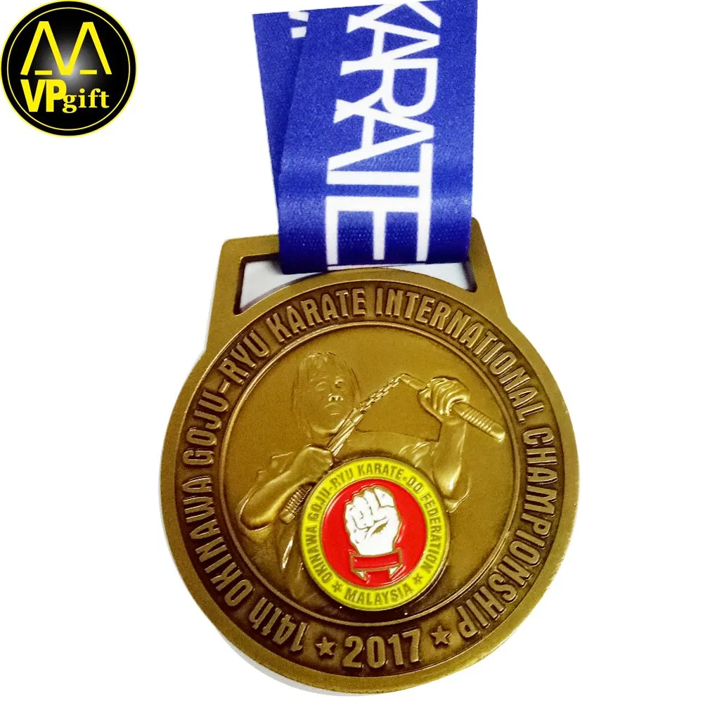 Guangzhou Factory Custom Made Antique Brass Plated Metal Alloy 3D Human Figure Portrait Craft Commemorative Souvenir Medallion Customized Blue Ribbon Medal