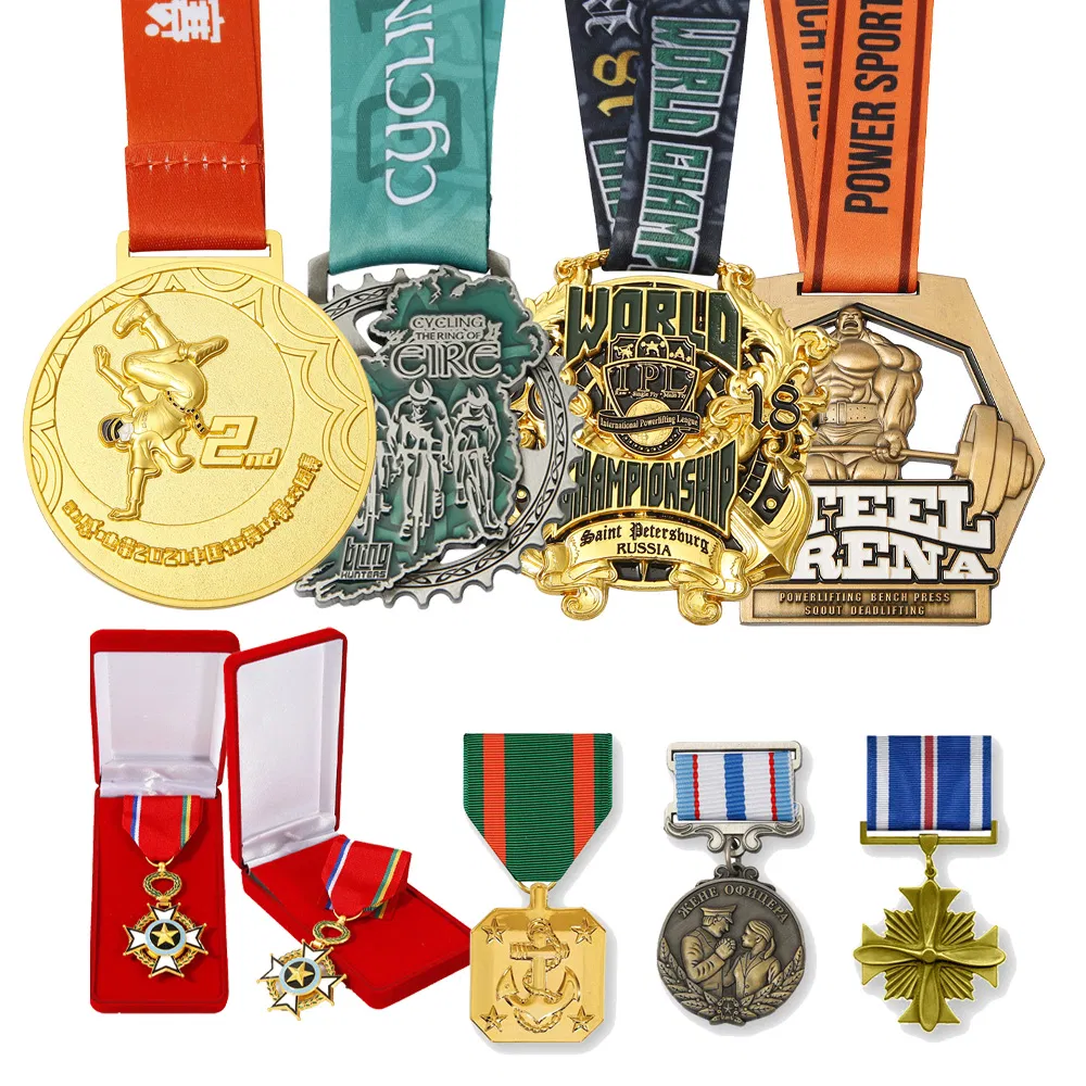 Sports Gold Award Marathon Cycling Running Finisher Souvenir Championship Medalla Commemorative Military Record Honor Badge Medals with Box