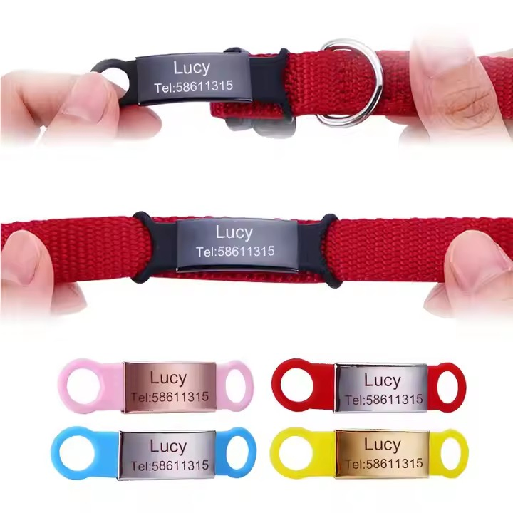 Personalized Silicon Metal Animal ID Collar Tags Long Pull Ring Name Plate Pet Tags for Dogs and Cats Access Control Product