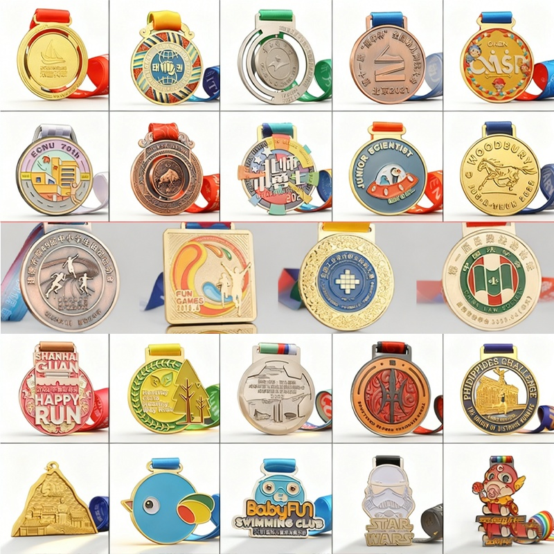 Custom Souvenir Award Medallion Blank Metal Enamel Honor Medal with Short Ribbon