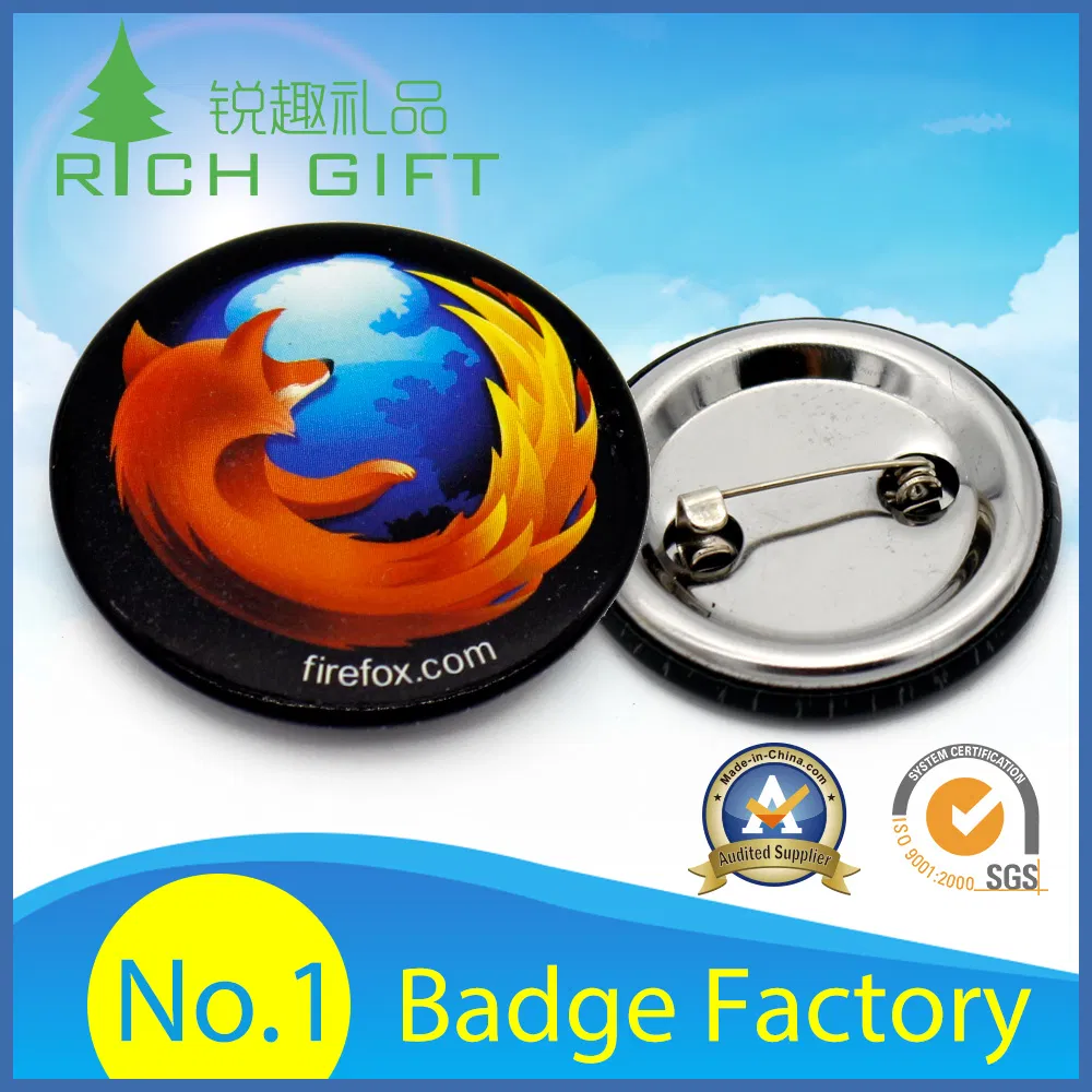 The Most Popular Plastic Tin Button Pin Metal Tinplate Badge Name with Ny Printed in Reflective Blue