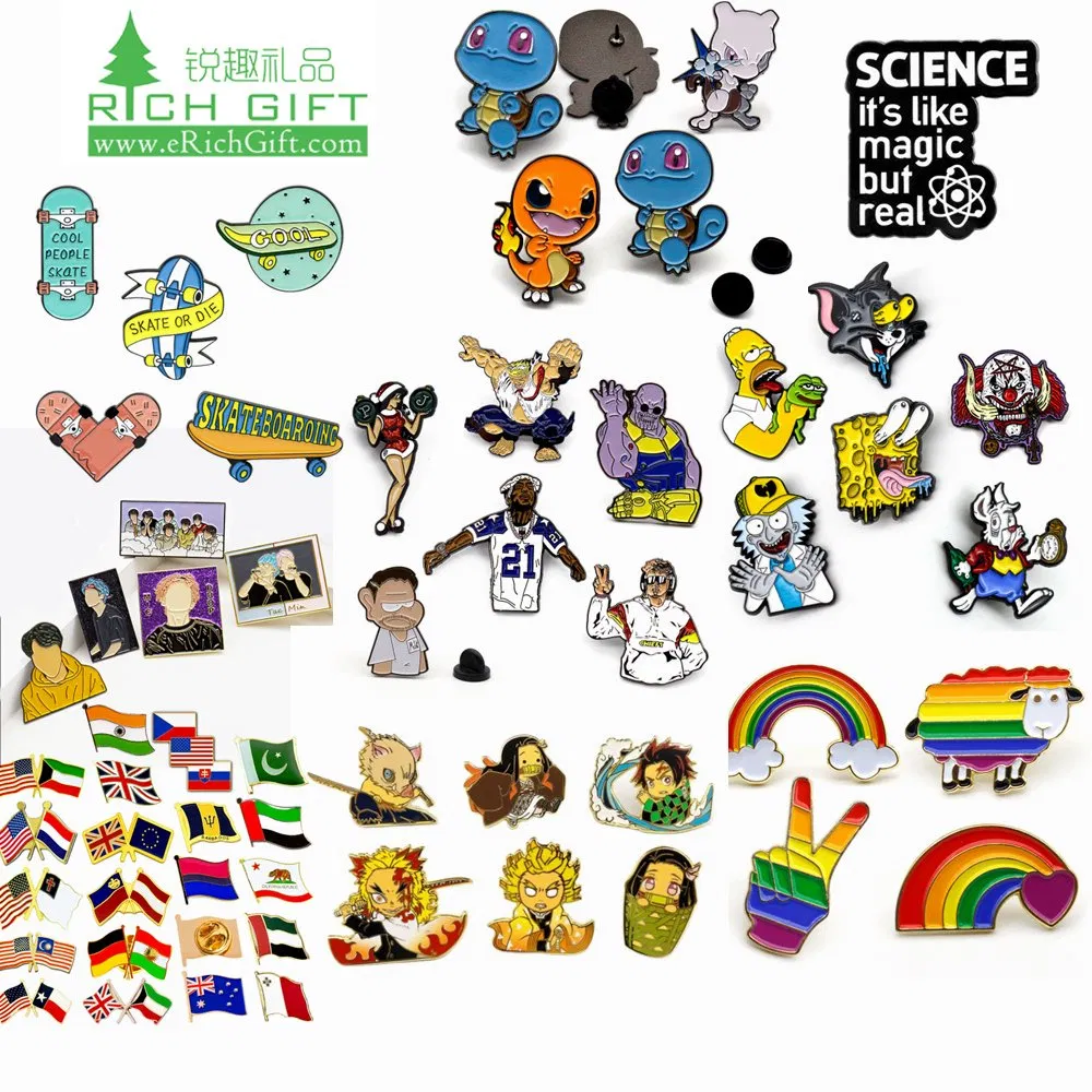 Wholesale Custom Soft Hard Enamel Manufacturer Souvenir National Flag Promotional Gift Sneaker Metal Badge Horror Gold Kpop Cat Dog Cute Pokemon Anime Lapel Pin