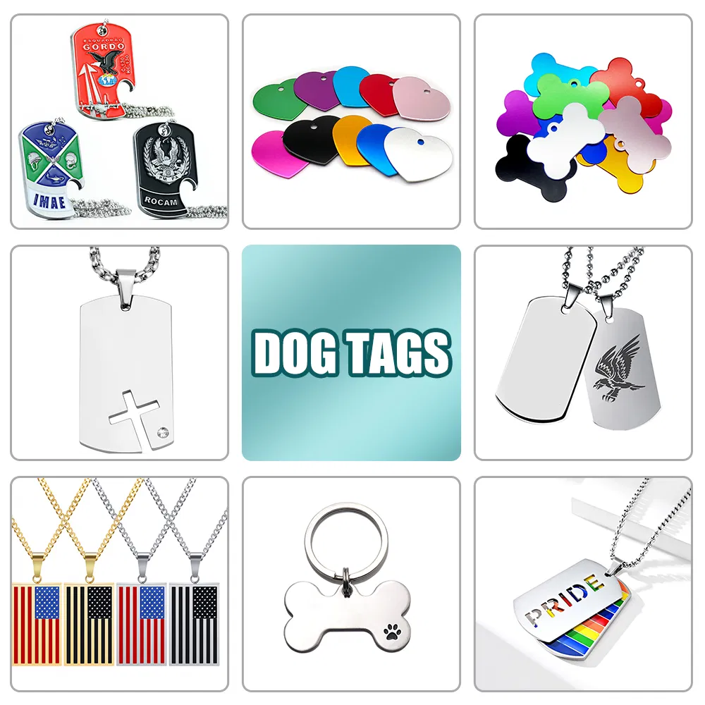Wholesale Customized Plain Stainless Steel Blank Sublimation ID Name Pet Tag Pendant Necklace Custom Logo Metal Laser Engraved Luxury Zinc Alloy Enamel Dog Tag