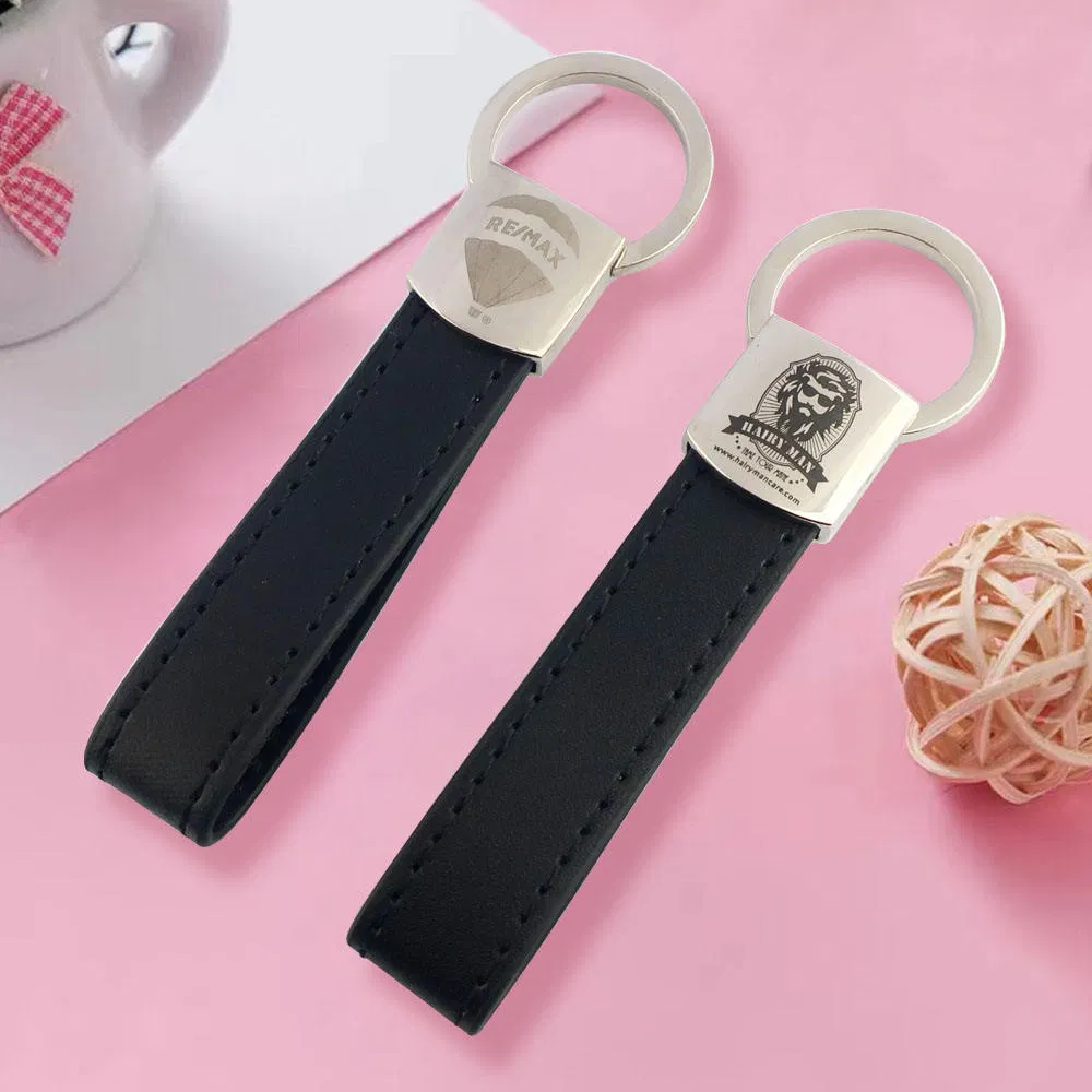 Personalized Metal Keyring with Sublimation Printed PU Leather and Custom 3D Logo for Promotional Gifts