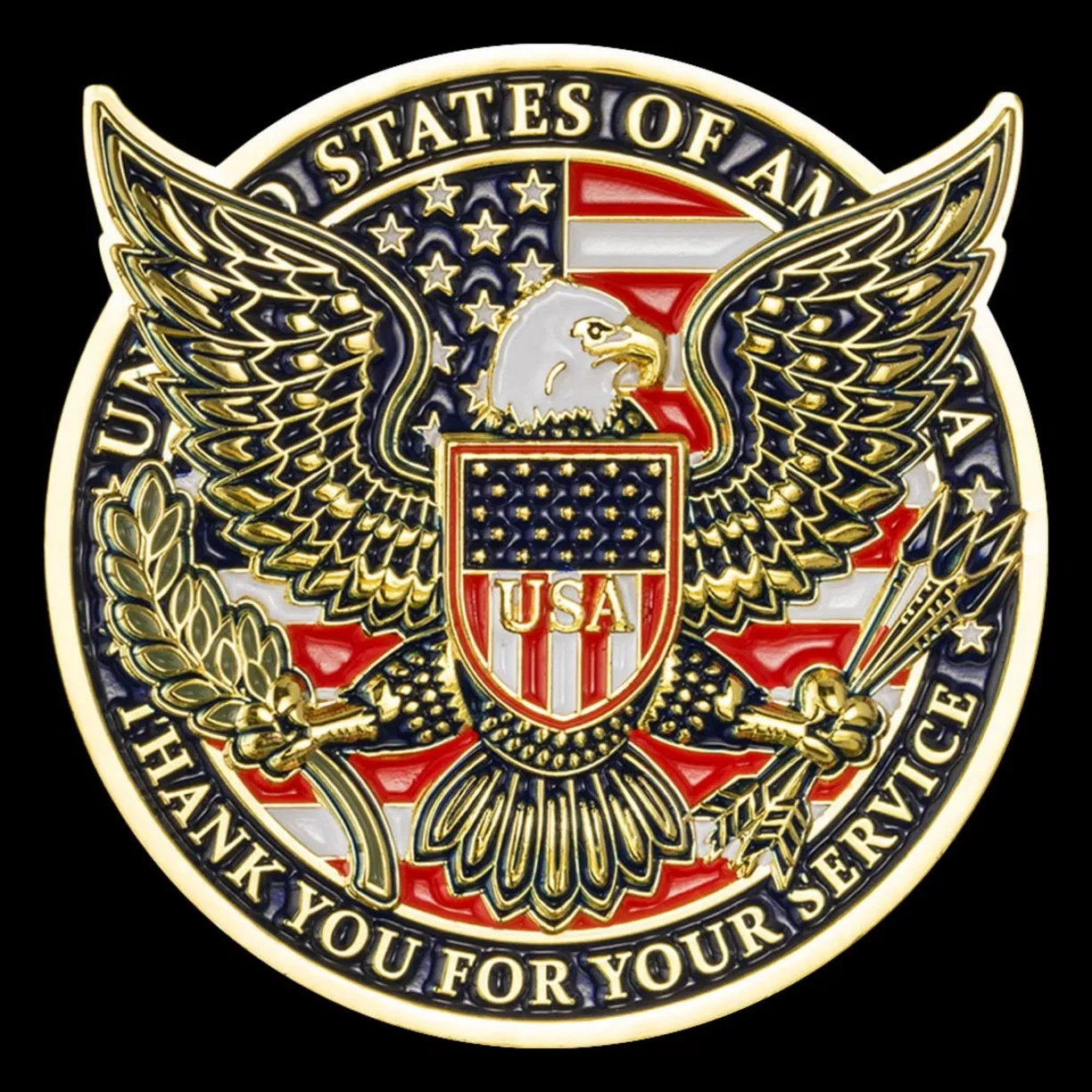 Popular Hot Sale 3D 2D Hard Soft Enamel Metal Coins Custom Pattern Hank Eagle with American National Flag Challenge Coin