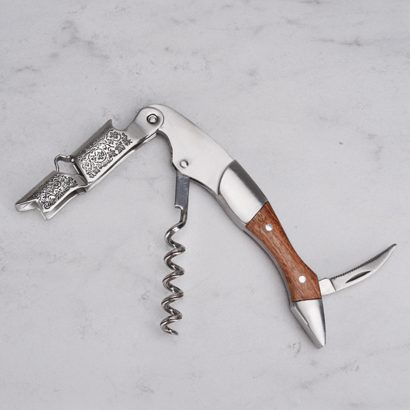 Custom Logo Multi Function 3 in 1 Stainless Steel Wine Waiter Corkscrew Opener Professional Bar Tool Bottle Opener