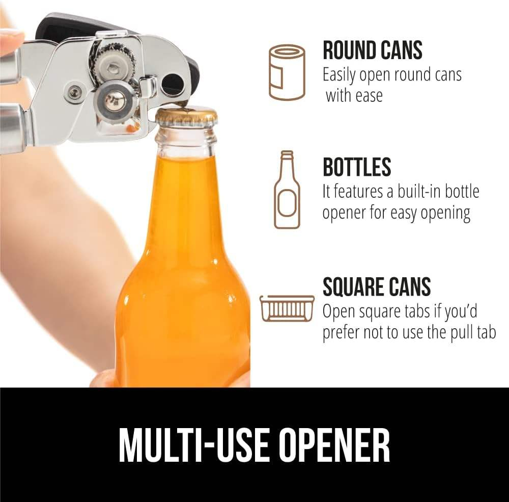 Stainless Steel Can Opener: Multi-Function Design with Bottle Opener &amp; Ergonomic Grip