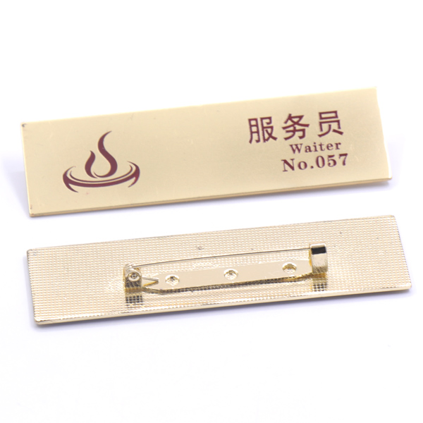 Factory Custom Made Gold Plated Metal Alloy Name Badge Manufacturer Customized Soft Enamel Company Logo Plaque Bespoke Hotel and Restaurant Waiter Nameplate