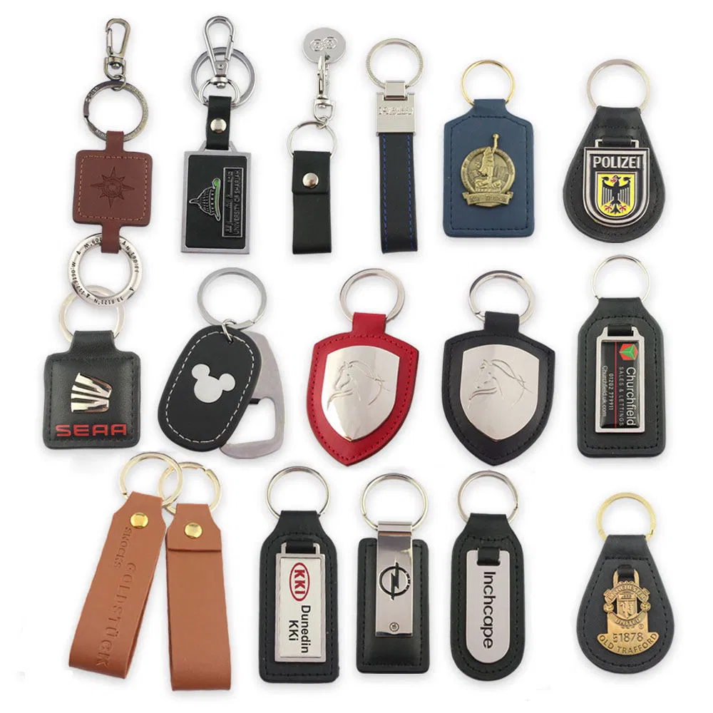 Personalized Metal Keyring with Sublimation Printed PU Leather and Custom 3D Logo for Promotional Gifts