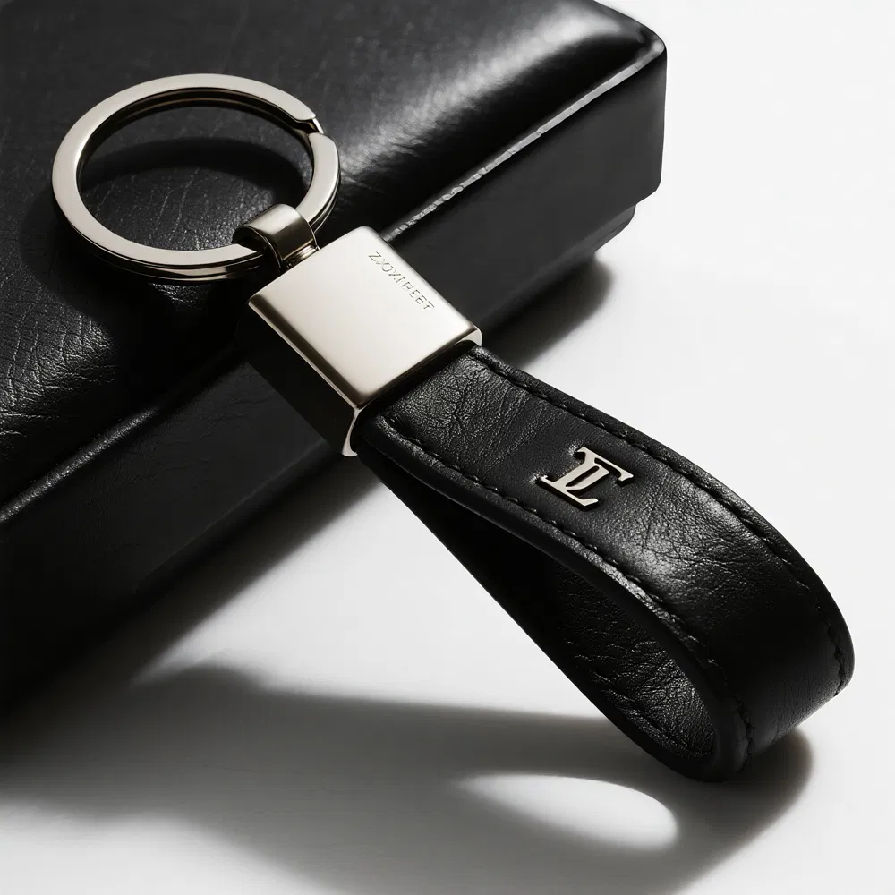 Manufacture Custom Label Logo Real Blank Metal Circle Leather Loop Key Chain Genuine Luxury PU Leather Key Chain