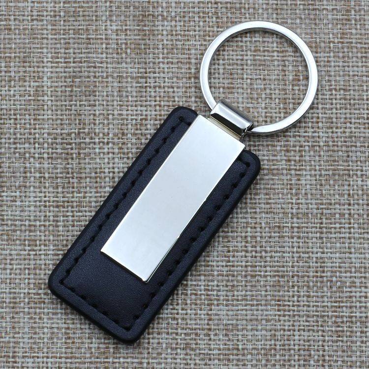Metal PU Custom Brand Logo Laser Engraving Car Keyring Leather Keychain
