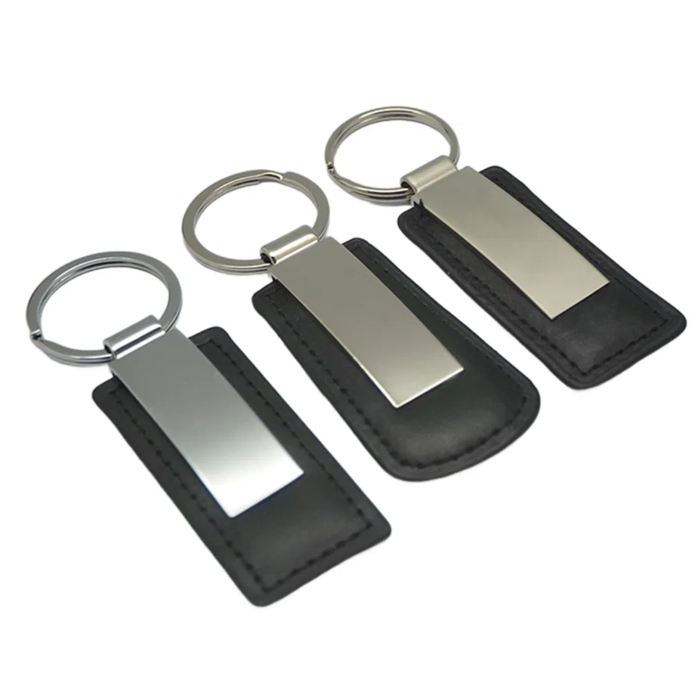 Manufacture Metal Genuine Car Holder Leather Personalized Custom Logo Laser Name and Date Car Key Chain Cowboy Leather Keychain