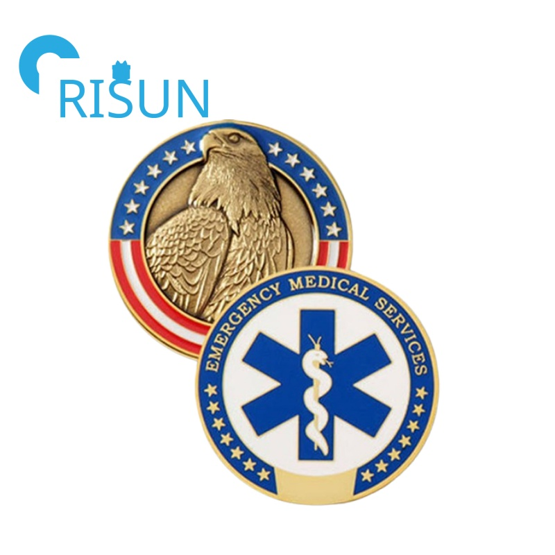 Factory Manufacturer Metal Soft Hard Enamel Emergency Medical Services Team Staff Commemorative Coin Quality Custom EMS EMT Challenge Coins