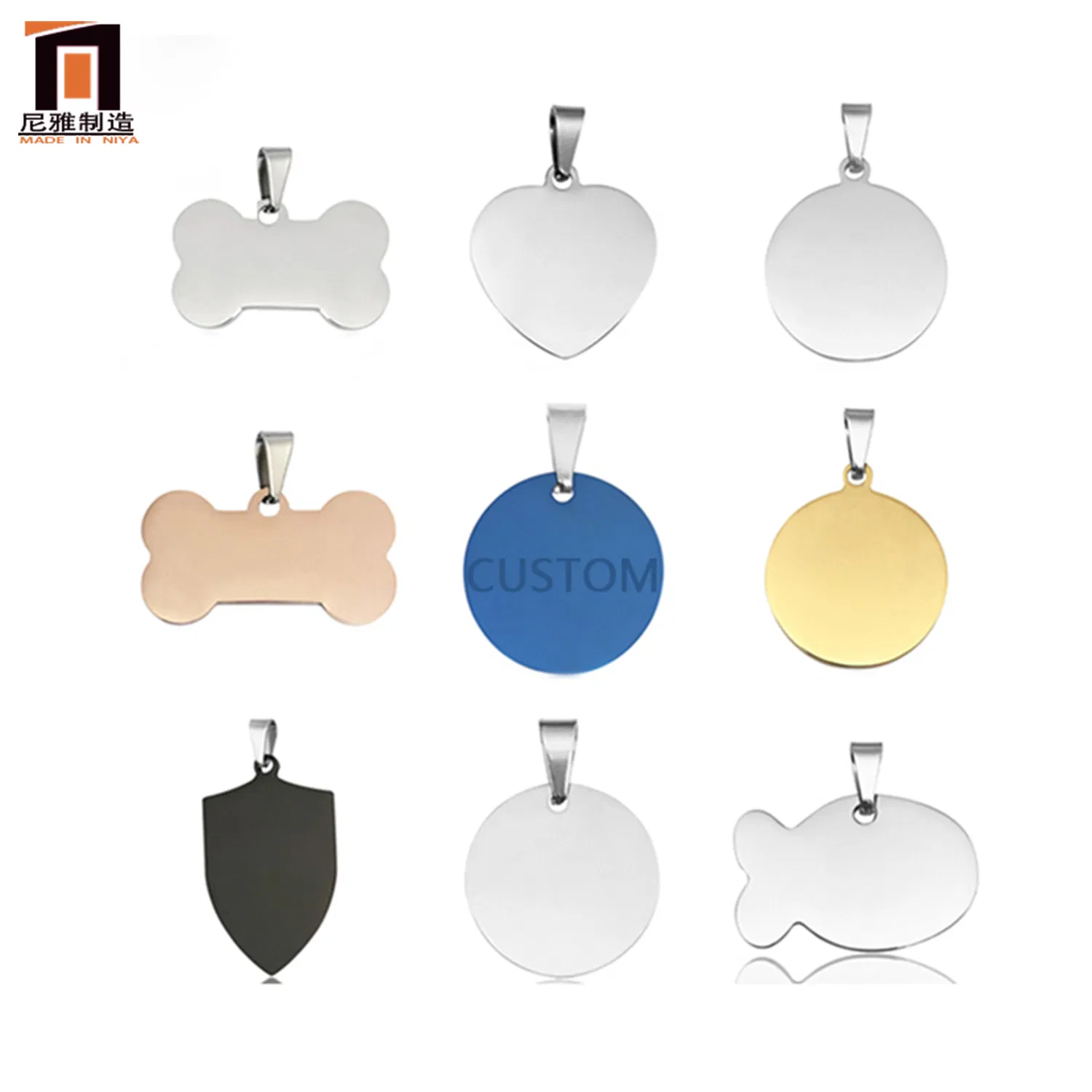 Personalized Design Luxury Stainless Steel Aluminum Pet ID Tag Dogtag Brass Pendant Metal Custom Enamel Print Laser Engraved Text Blank Sublimation Dog Tags