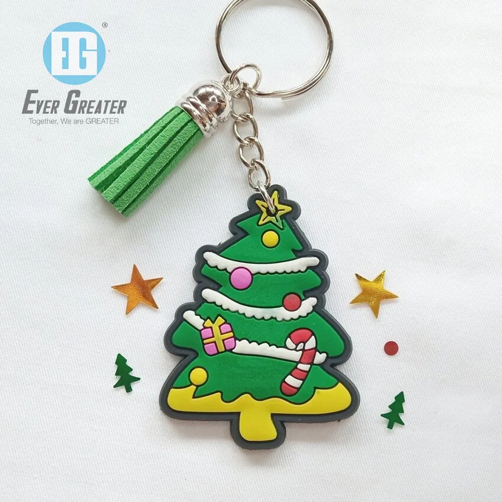 Custom Christmas Embossed Logo Soft 3D PVC Silicone Keychain Shape Die Cut Rubber Keychain