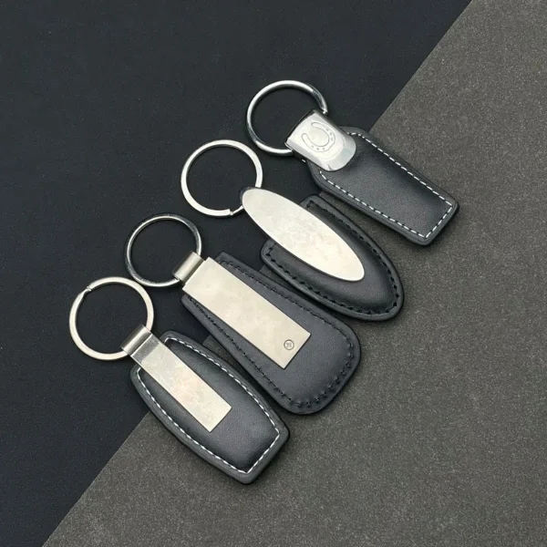 Custom Laser Engraved Logo Sublimation Double Print Metal Keychain Holder Luxury Leather Custom Keychains Car Key Holder