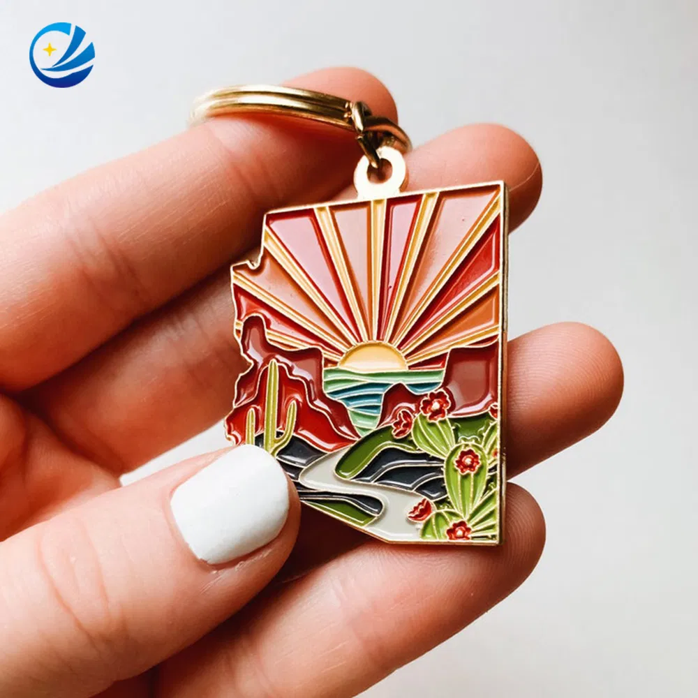 Wholesale Custom Enamel Crafts Promotional Gift Name Tag Company Activity Souvenir Keyfob Holder Fancy Metal Scenery Clock Key Chains with Design