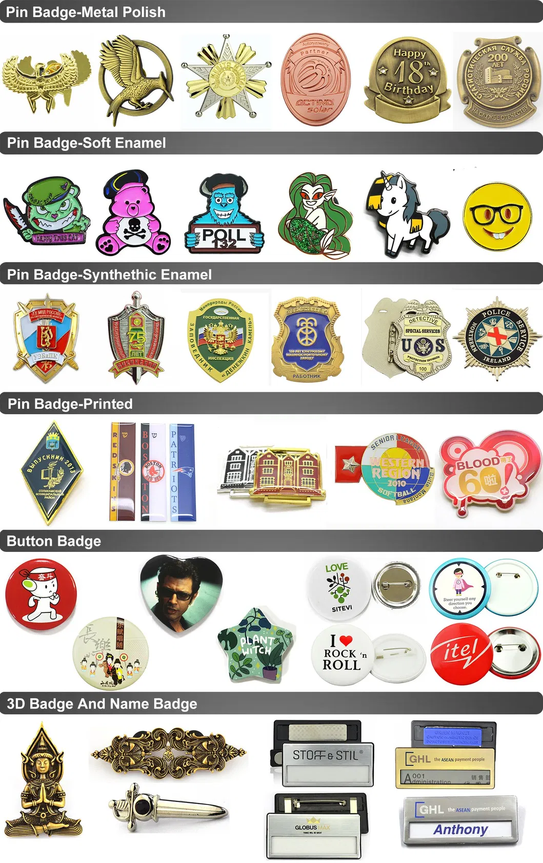 Various Badge Types