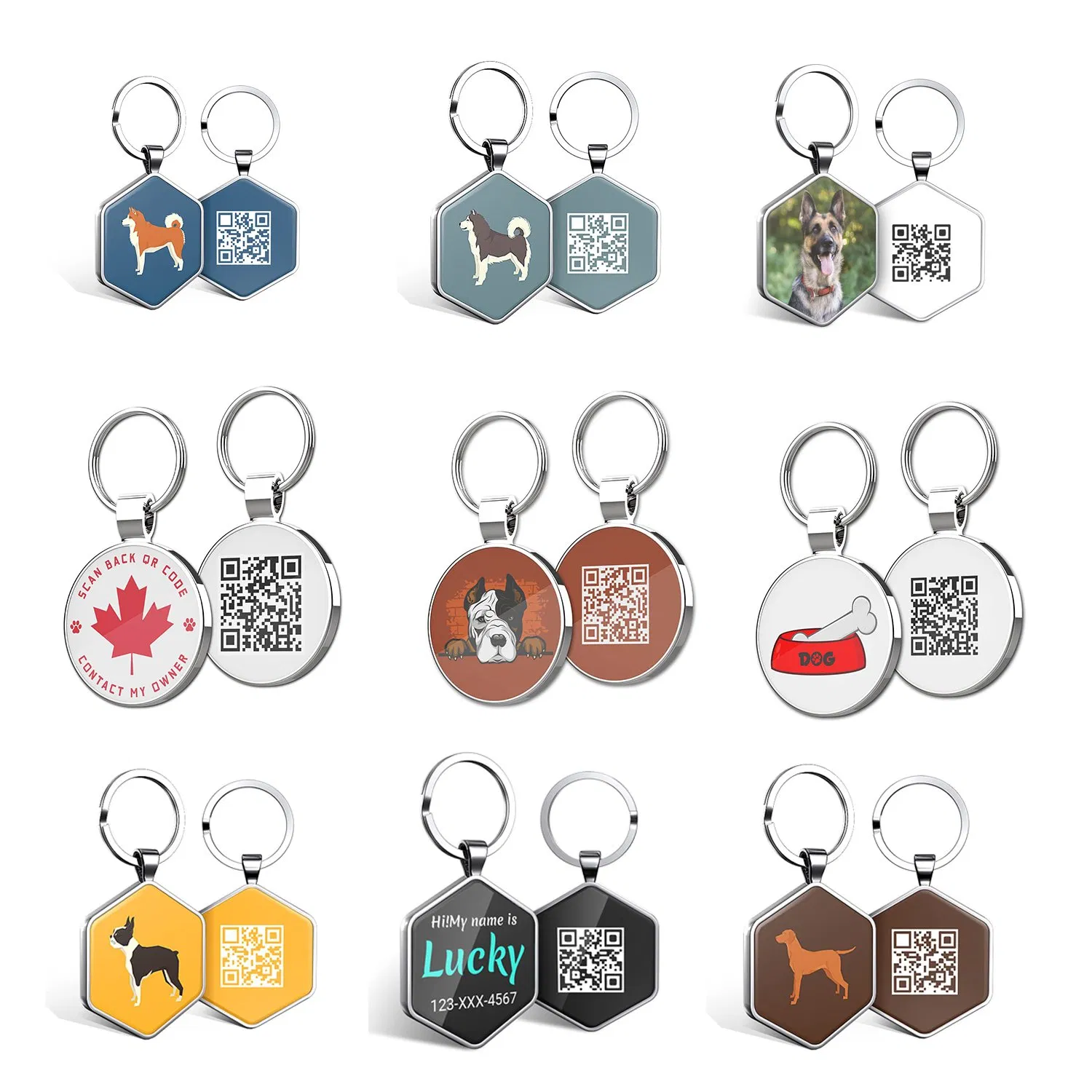 Factory Price Wholeslae Custom Pet Tags High Quality Stainless Steel Qr Code Metal Crafts Different Shape Printing Customized Pet Dog Tag for Sale