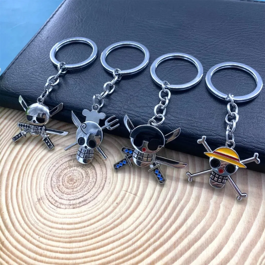 Carabiner Leather UV Sensor Leather Dog Custom Logo One Piece Japan Anime Skull Hat Fashion Design Metal Keychain