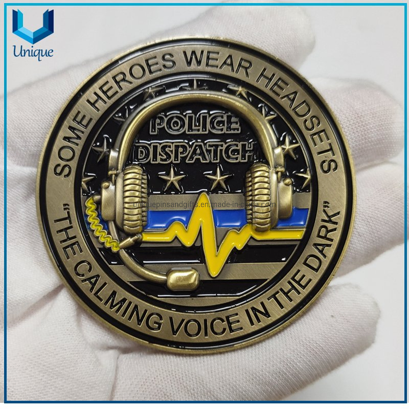 Factory Price 2 Inch 3D Die Cast Challenge Coins, Antique Bronze Plating High 3D Military Police Military Commemorative Coin for Souvernir Medal