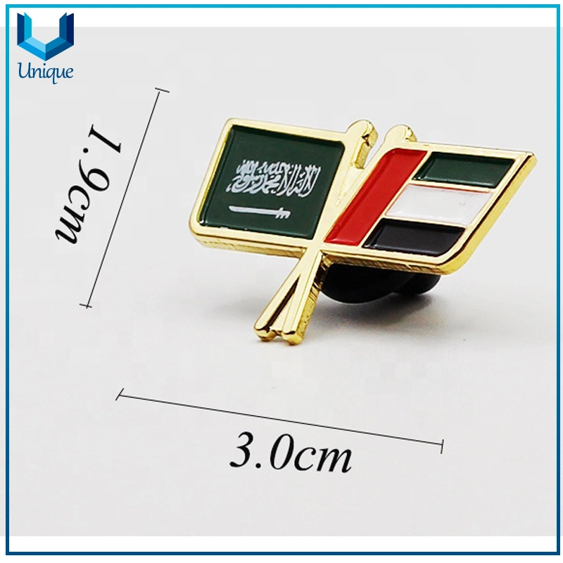 Cheap Wholesale Double National Flag Lapel Pin, Hat Saudi Arabia Sport Football Pin Badge Custom Unique Soft Enamel Metal Flag Badge