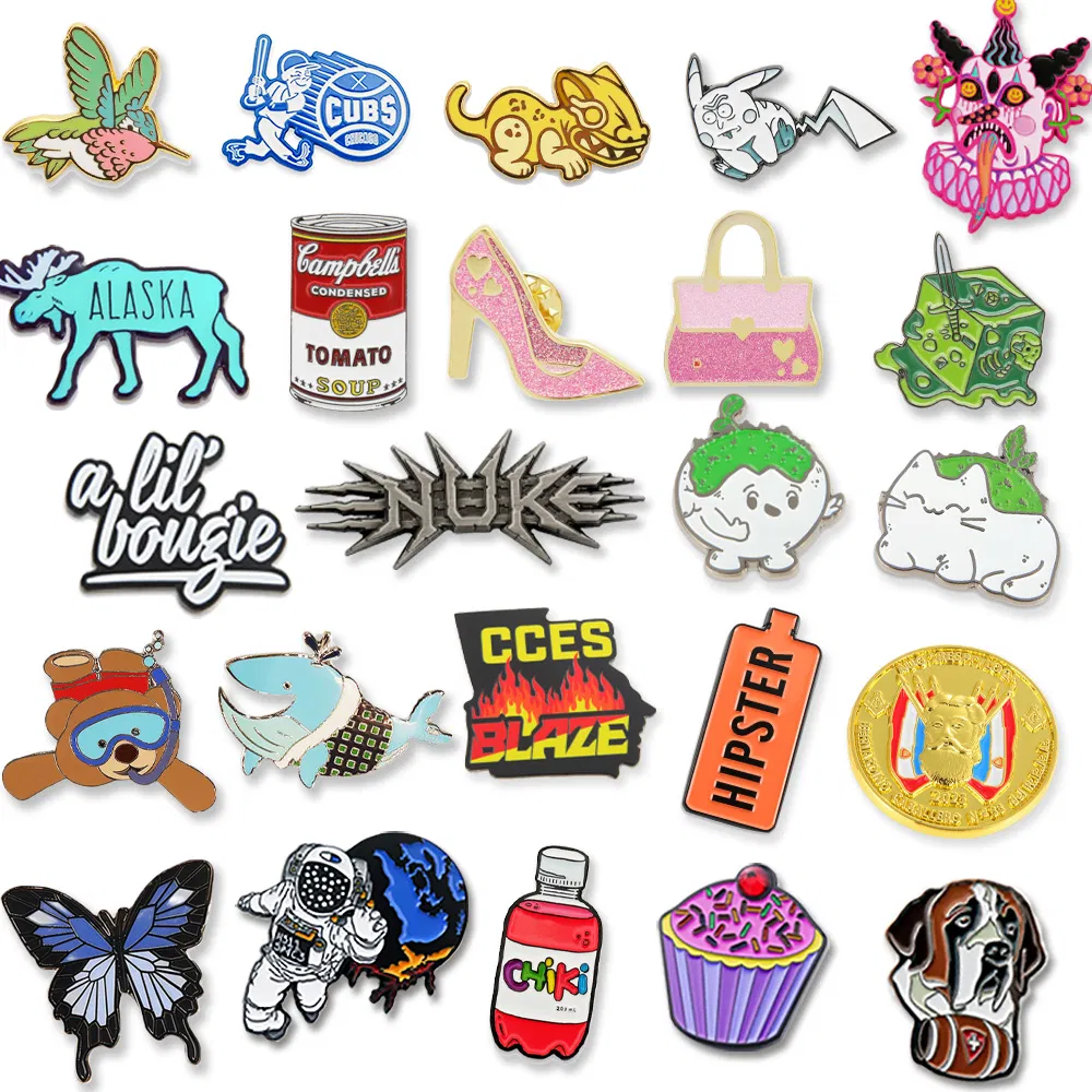 Wholesale No Minimum Custom Logo Metal Craft Emblem Fashion Anime Cartoon Metal Button Badge Soft Hard Enamel Metal Glitter Baseball Trading Lapel Pin
