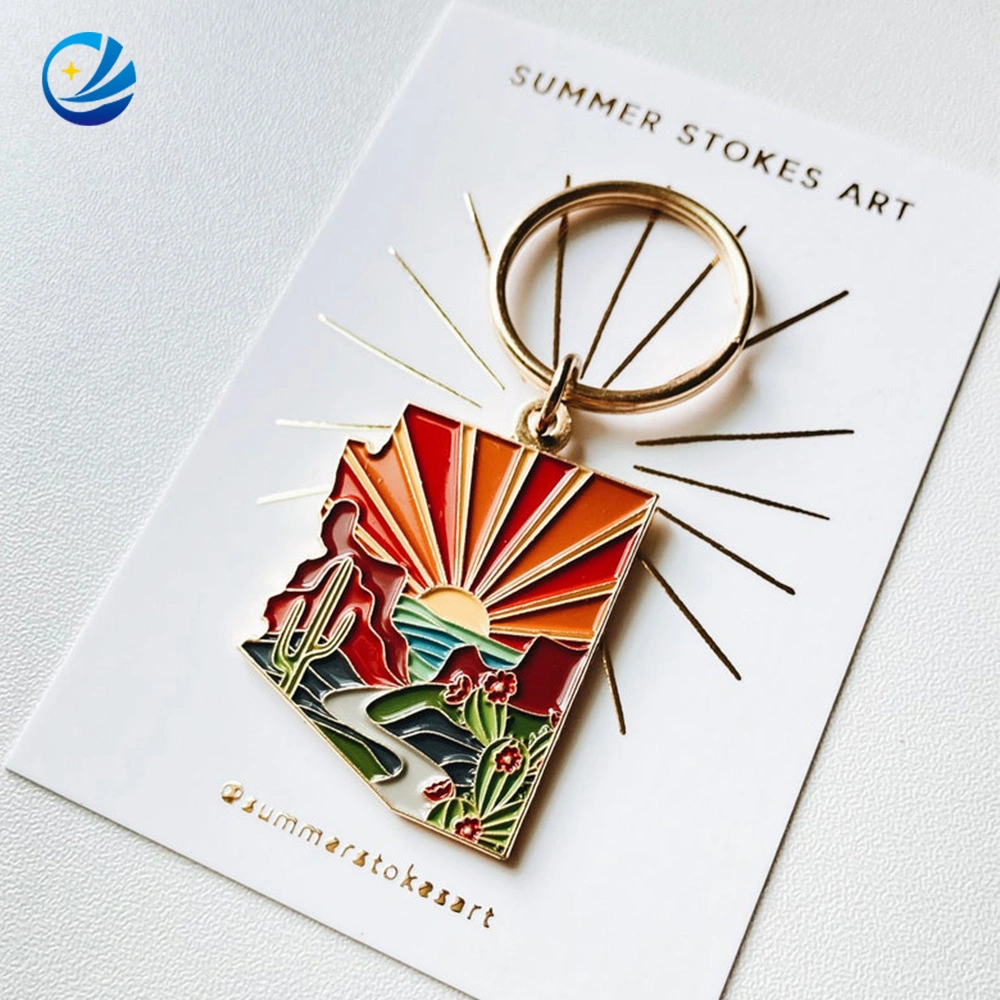 Wholesale Custom Enamel Crafts Promotional Gift Name Tag Company Activity Souvenir Keyfob Holder Fancy Metal Scenery Clock Key Chains with Design