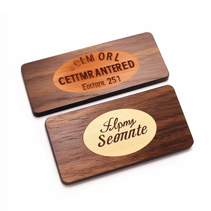 Custom Eco Friendly Unique Fancy Custom Logo Badge Wooden Wood Name Tag