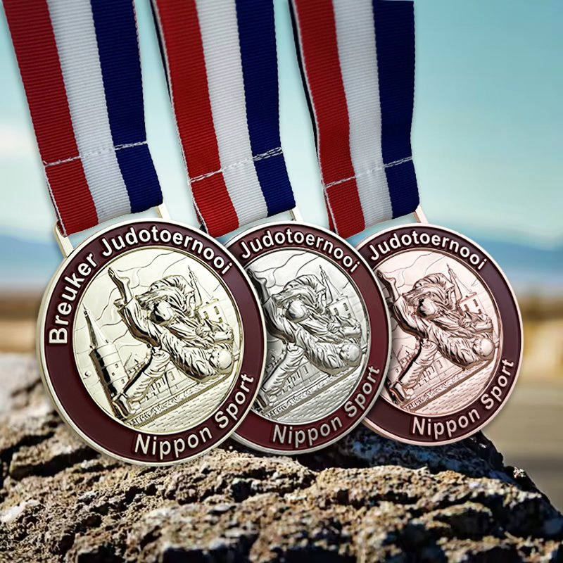 Wholesale Custom Logo 3D Brass Gold Silver Copper Plated Metal Sports Souvenir Medals Kickboxing Judo Jiu Jitsu Awards