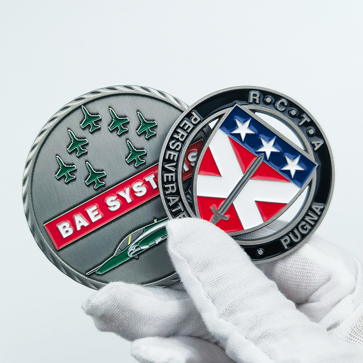 High Quality Custom 3D Logo Silver Antique Brass Plated Metal Challenge Commemorative Coin Silver Coins Souvenir Gift Enamel Challenge Coin