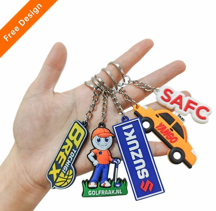 Custom Logo 3D Embossed PVC Rubber Car Promotional Keychains Wholesale