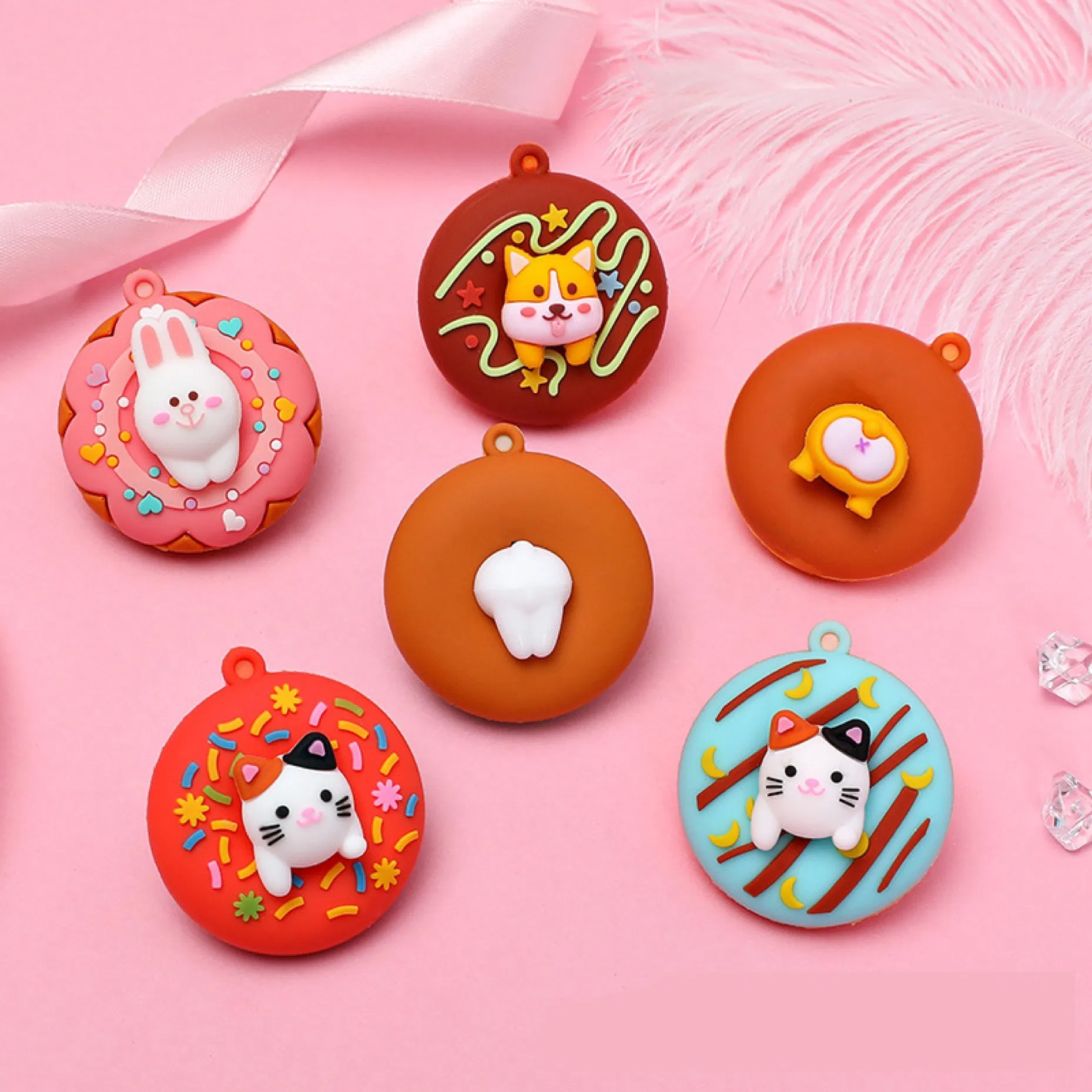 Custom 3D Soft PVC Keychain Waterproof Christmas Key Chain Silicone Keyring Soft Rubber Embossed Print Emblem Metal Customized Donut Keychain