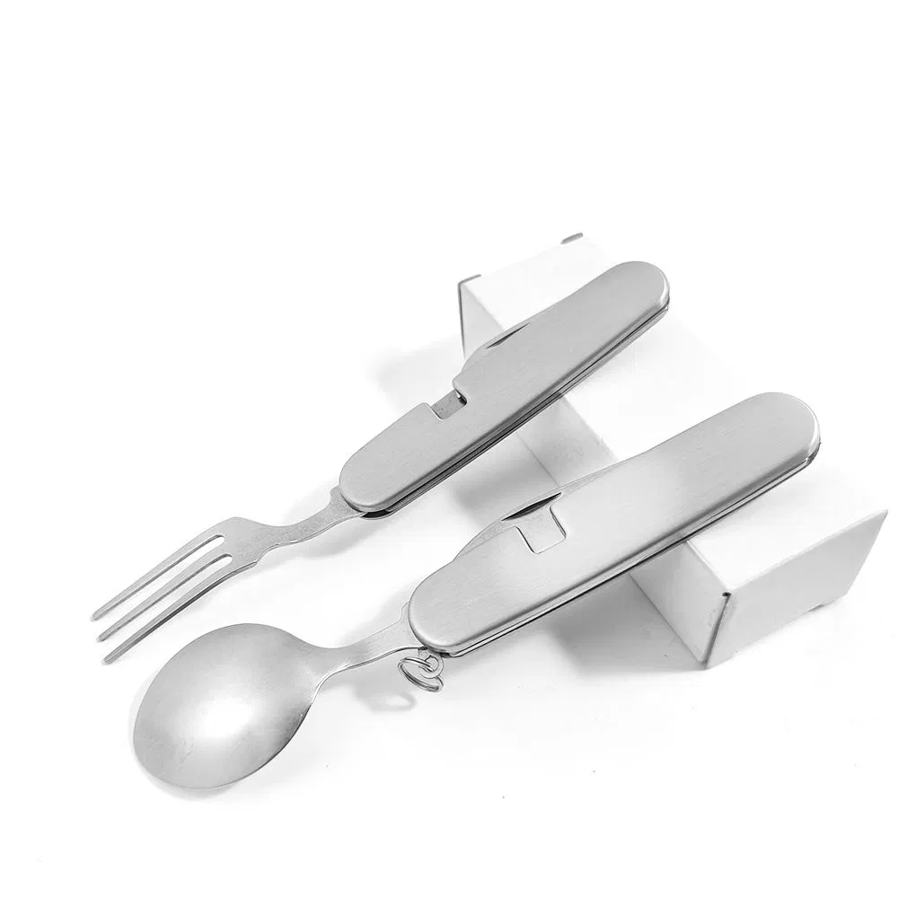 4-in-1 Multitool Camping Utensil Flatware Set Detachable Spoon Fork Knife Combo Mess Kit with Carrying Pouch