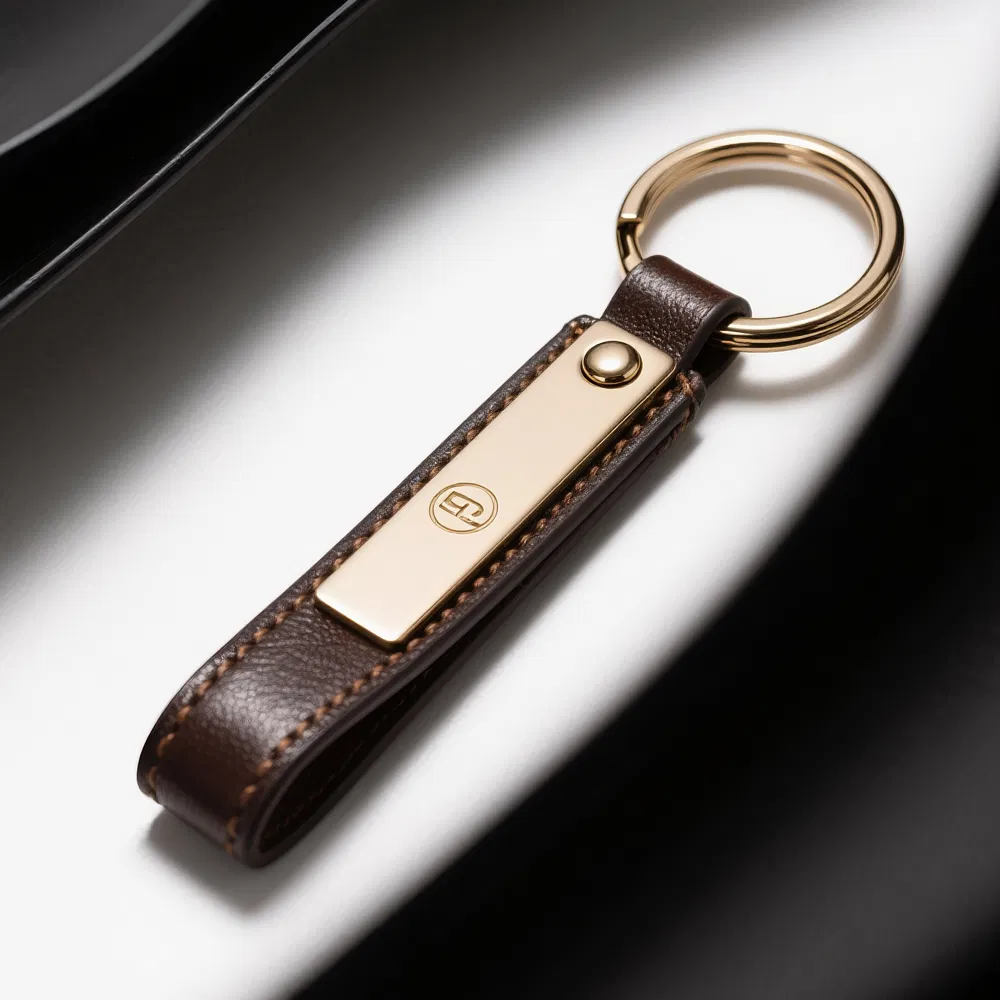 Manufacture Custom Label Logo Real Blank Metal Circle Leather Loop Key Chain Genuine Luxury PU Leather Key Chain