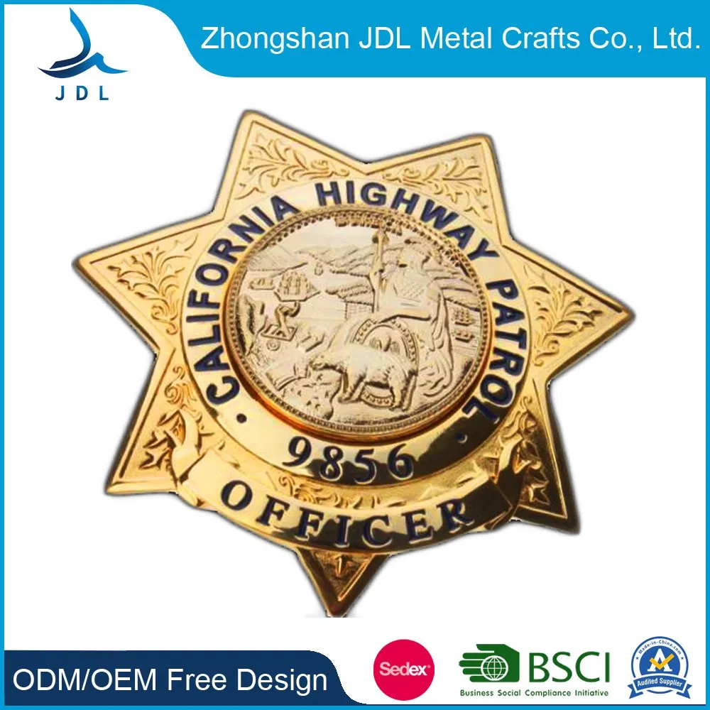 Fine Low Price Printed Rubber Ziinc Alloy Metal Custom Security Police Badges