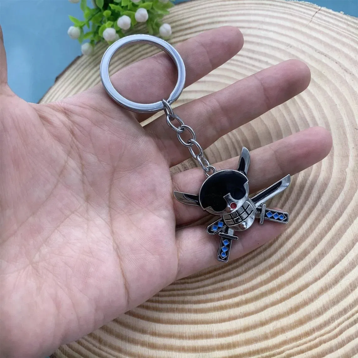 Carabiner Leather UV Sensor Leather Dog Custom Logo One Piece Japan Anime Skull Hat Fashion Design Metal Keychain